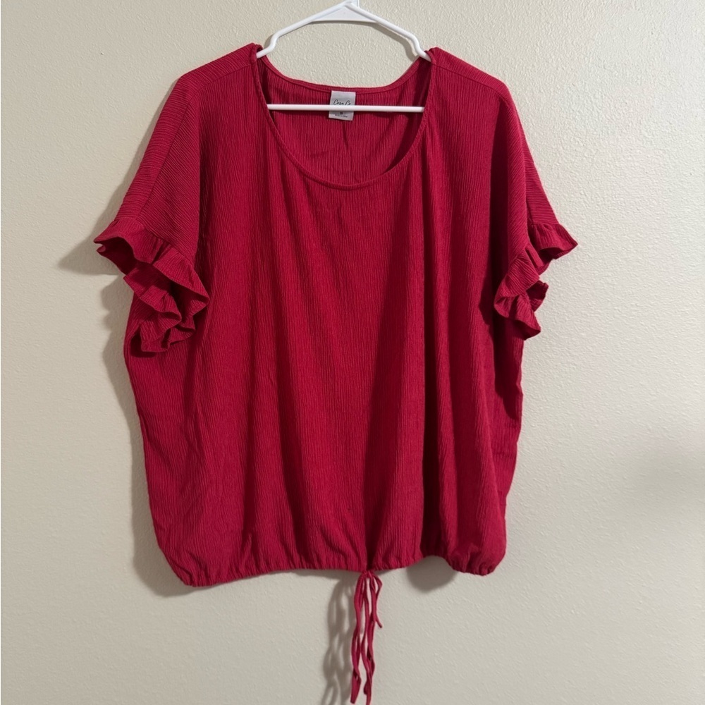 Cozy Casual Crimson Ruffle Sleeve Blouse
